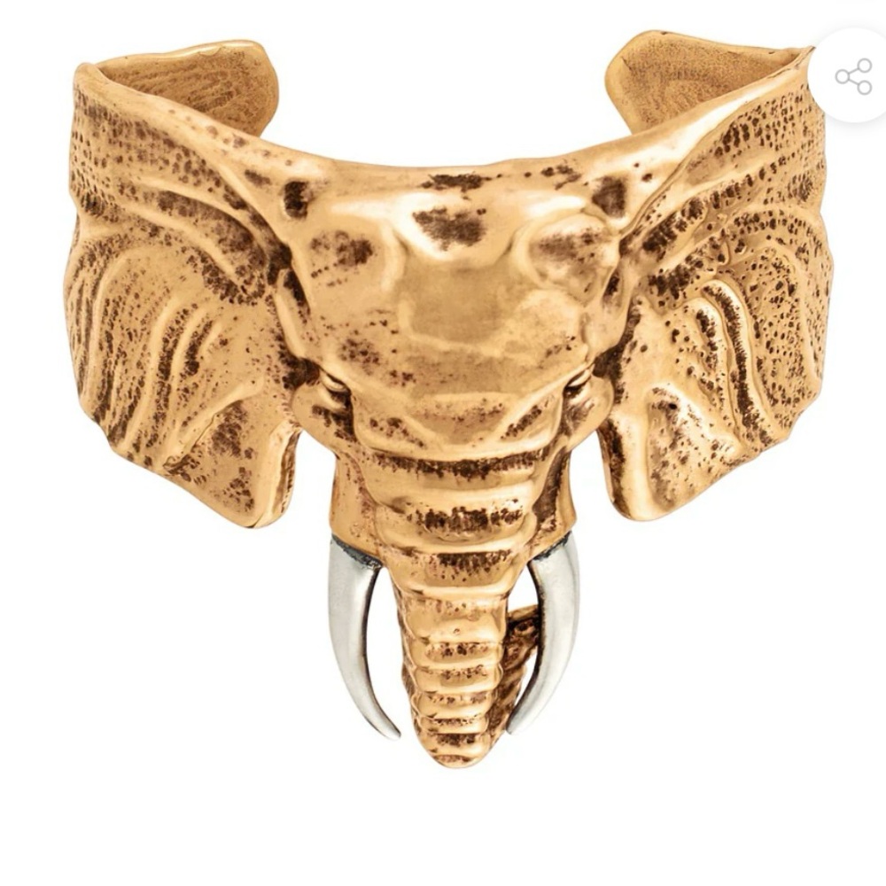 Bronze, sterling silver, antiqued finished elephant cuff